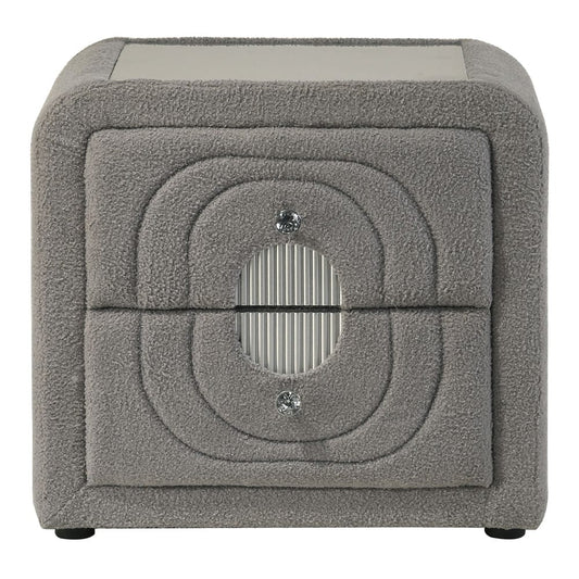 ACME Furniture - Shelyn - Nightstand - Gray Teddy Sherpa & Chrome - BD05653 view 2