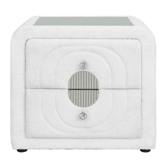 ACME Furniture - Shelyn - Nightstand - White Teddy Sherpa & Chrome - BD04753 view 2
