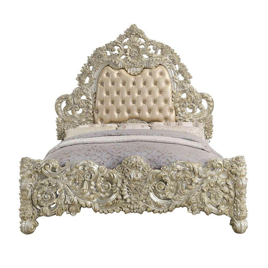 ACME Furniture - Sorina Eastern King Bed - Synthetic Leather & Antique Gold - BD01241EK veiw 2