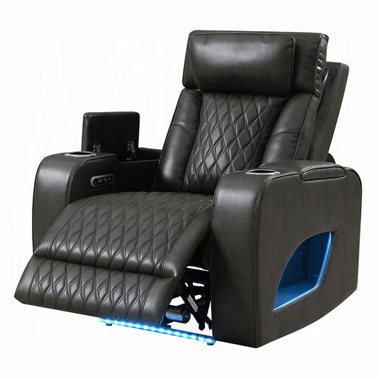 ACME Furniture - Taddeo - Power Motion Recliner w/Power Headrest, USB, Wireless Chaeger & LED - Dark Gray Synthetic Leather - LV06232 view 2