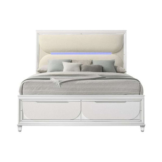 ACME Furniture - Tarian Eastern King Bed w/Storage & LED - White Boucle & Pearl White - BD02316EK view 2