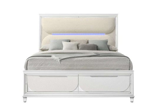 ACME Furniture - Tarian Queen Bed w/Storage & LED - White Boucle & Pearl White - BD02317Q veiw 2