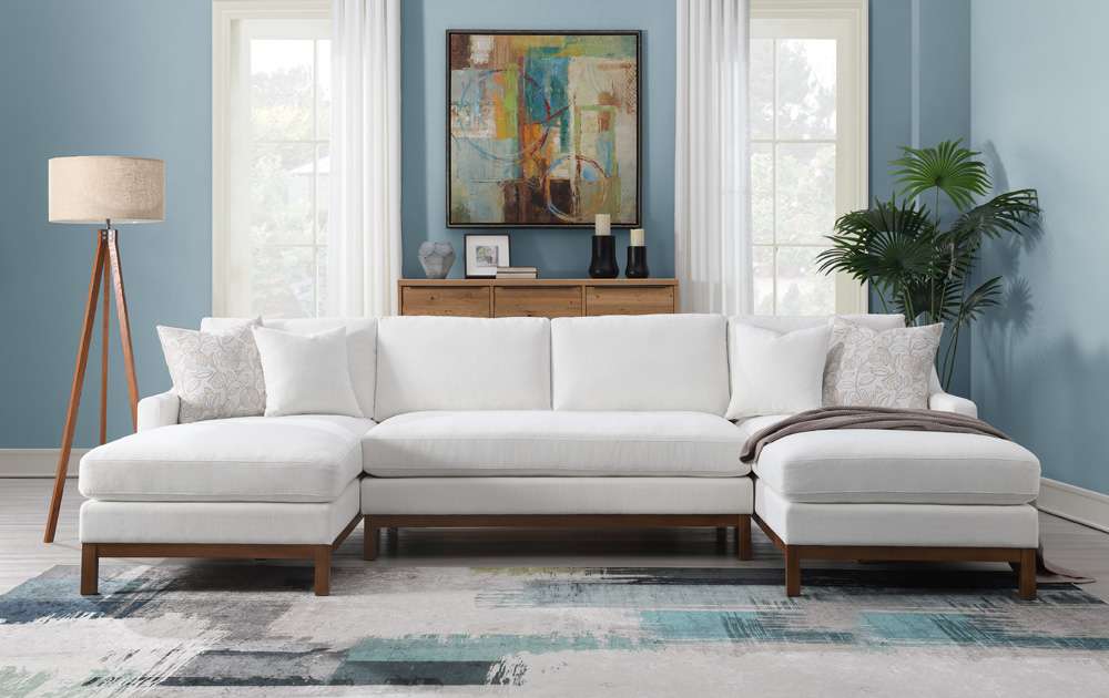 ACME Furniture - Valiant Sectional Sofa w/4 Pillows - Ivory Chenille - LV01881 veiw 1