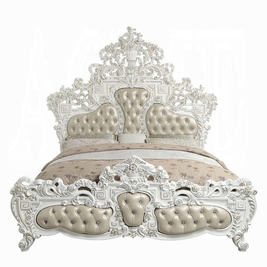 ACME Furniture - Vanaheim Eastern King Bed - Beige Synthetic Leather & Antique White - BD00671EK view 2