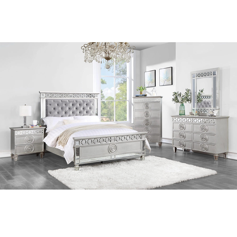 ACME Furniture - Varian Full Bed - Gray Velvet - Silver & Mirrored - BD01411F