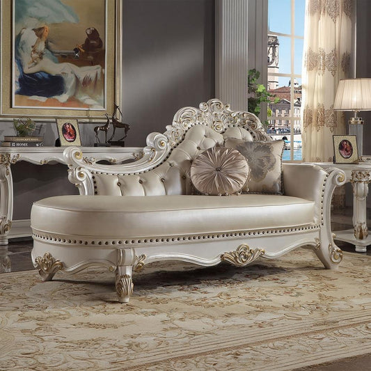 ACME Furniture - Vendome Chaise w/2 Pillows - Synthetic Leather & Antique Pearl Finish - BD01523 veiw 2