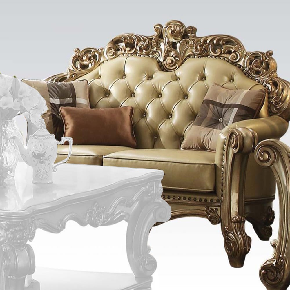 ACME Furniture - Vendome - Loveseat w/3 Pillows - Bone Synthetic Leather & Gold Patina - 53001A view 1