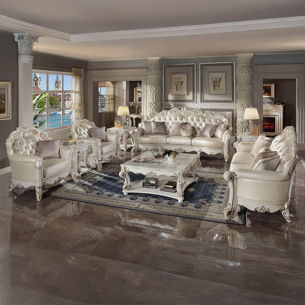 ACME Furniture - Vendome Oversized Sofa w/6 Pillows - Champagne Synthetic Leather & Antique Pearl Finish - LV01525 veiw 2