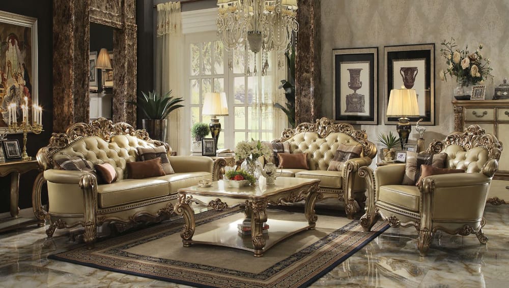 ACME Furniture - Vendome - Sofa w/4 Pillows - Bone Synthetic Leather & Gold Patina - 53000 view 2