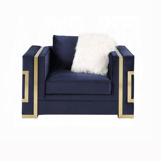 ACME Furniture - Virrux Chair w/2 Pillows - Blue Velvet & Gold - LV00295 view 2