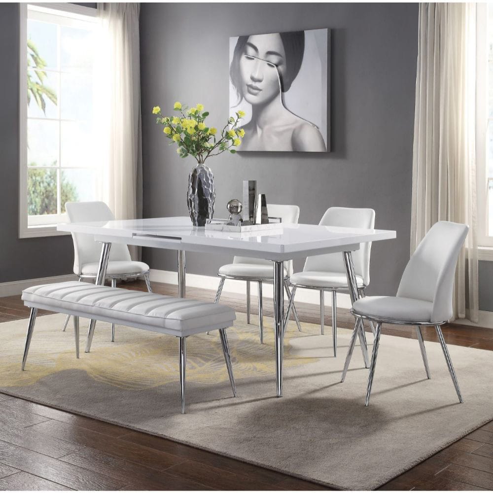 ACME Furniture - Weizor - Dining Table - White High Gloss & Chrome - 77150 view 2