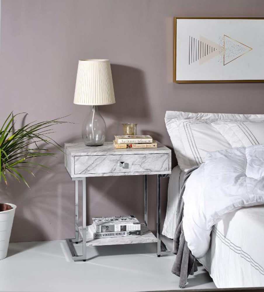 ACME Furniture - Wither - Accent Table - White Engineering Stone & Chrome Finish - 97868 view 5