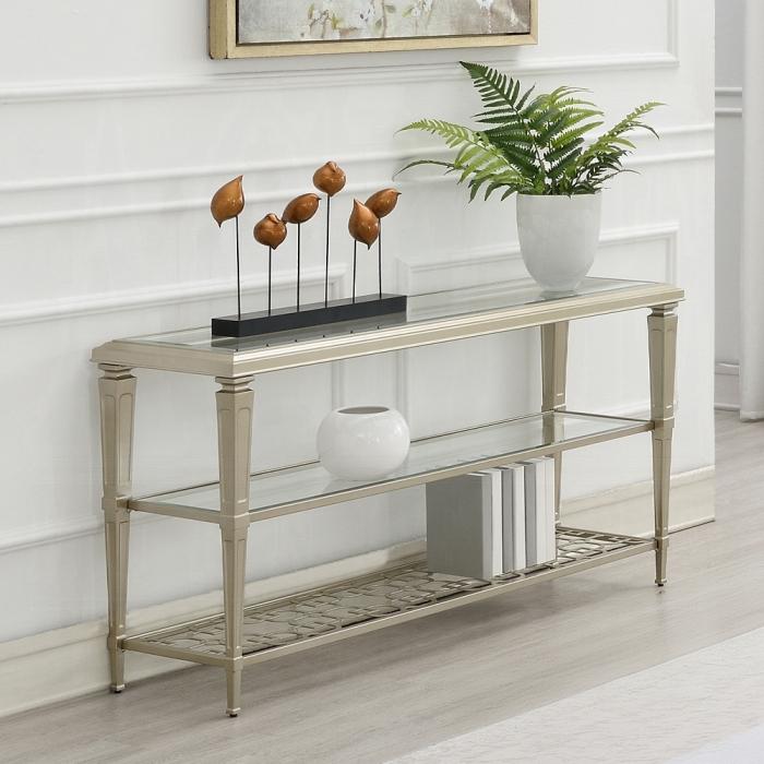 ACME Furniture - Zaba Sofa Table - Glass & Champagne Finish - LV02787 veiw 4