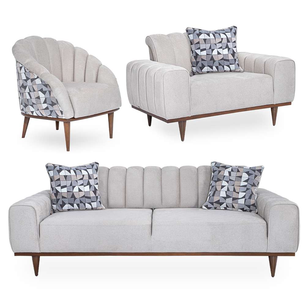 Aico by Michael Amini - Balboa 3-Piece Living Room Set - Shell Gray/Warm Walnut - LFR-BLBA-3PC-UPH veiw 1
