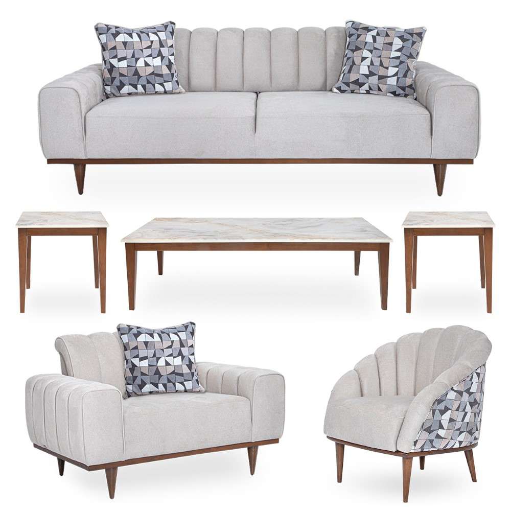 Aico by Michael Amini - Balboa Chenille Sofa - Shell Gray/Warm Walnut - LFR-BLBA815-SHL-218 veiw 11