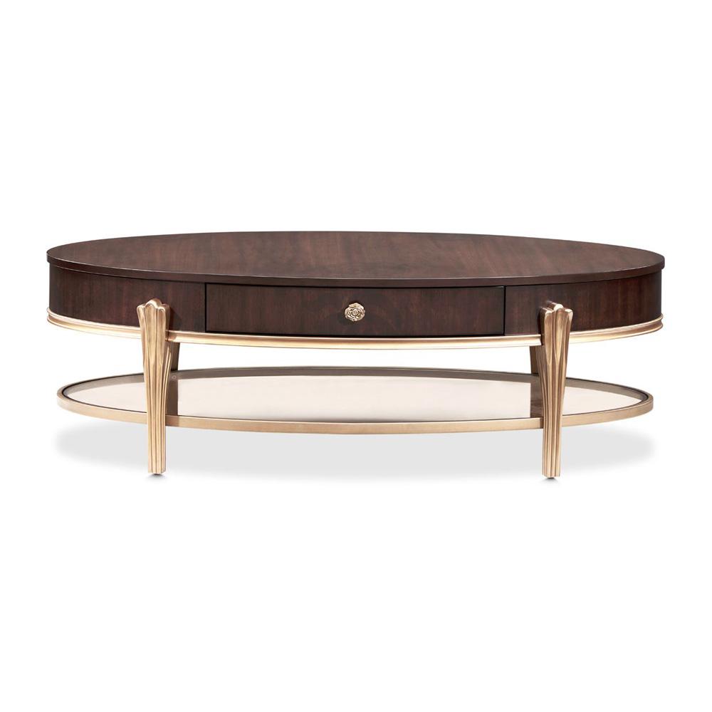 AICO by Michael Amini - Camellia Field Oval Cocktail Table - Warm Pecan - 9090201-400 veiw 1