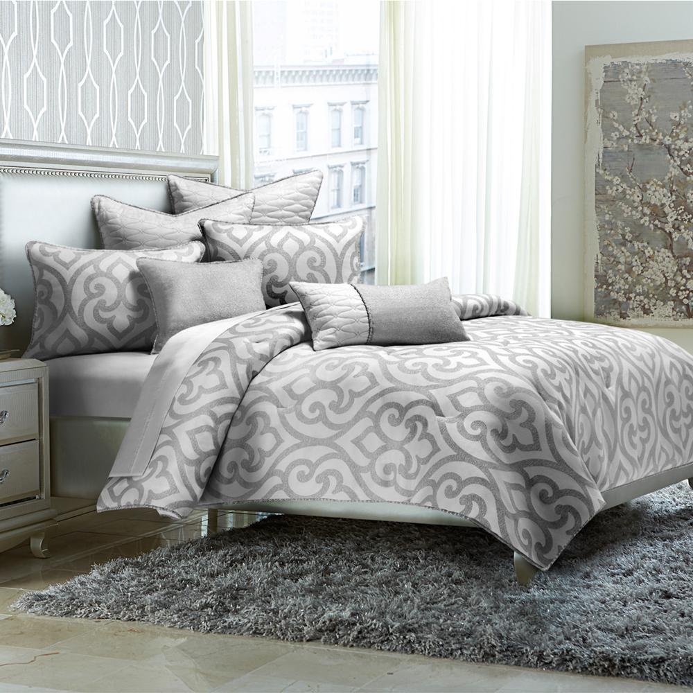 AICO by Michael Amini - Canterbury 8pc King Comforter Set in Silver - BCS-KS08-CNTBY-SLV veiw 1