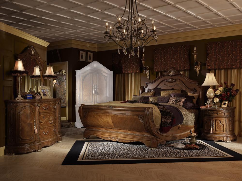 AICO by Michael Amini - Cortina Cal. King Sleigh Bedroom Set (7 pc) in Honey Walnut - NF6500CKSL7-28 veiw 1