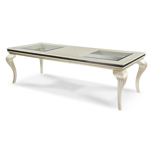 AICO by Michael Amini - Hollywood Swank 4 Leg Dining Table w/ Glass Inserts in Pearl Caviar - NT03000-11_CLOSEOUT veiw 2