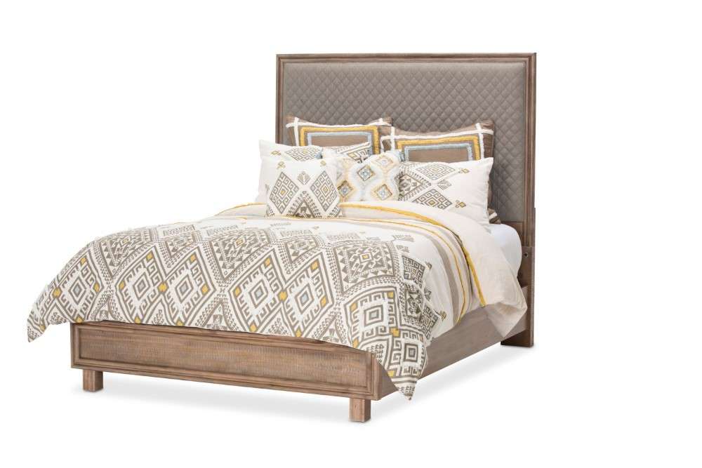 AICO by Michael Amini - Hudson Ferry - Queen Gray Fabric Diamond Quilted Panel Bed - Driftwood - KI-HUDF012QNG-216 veiw 4