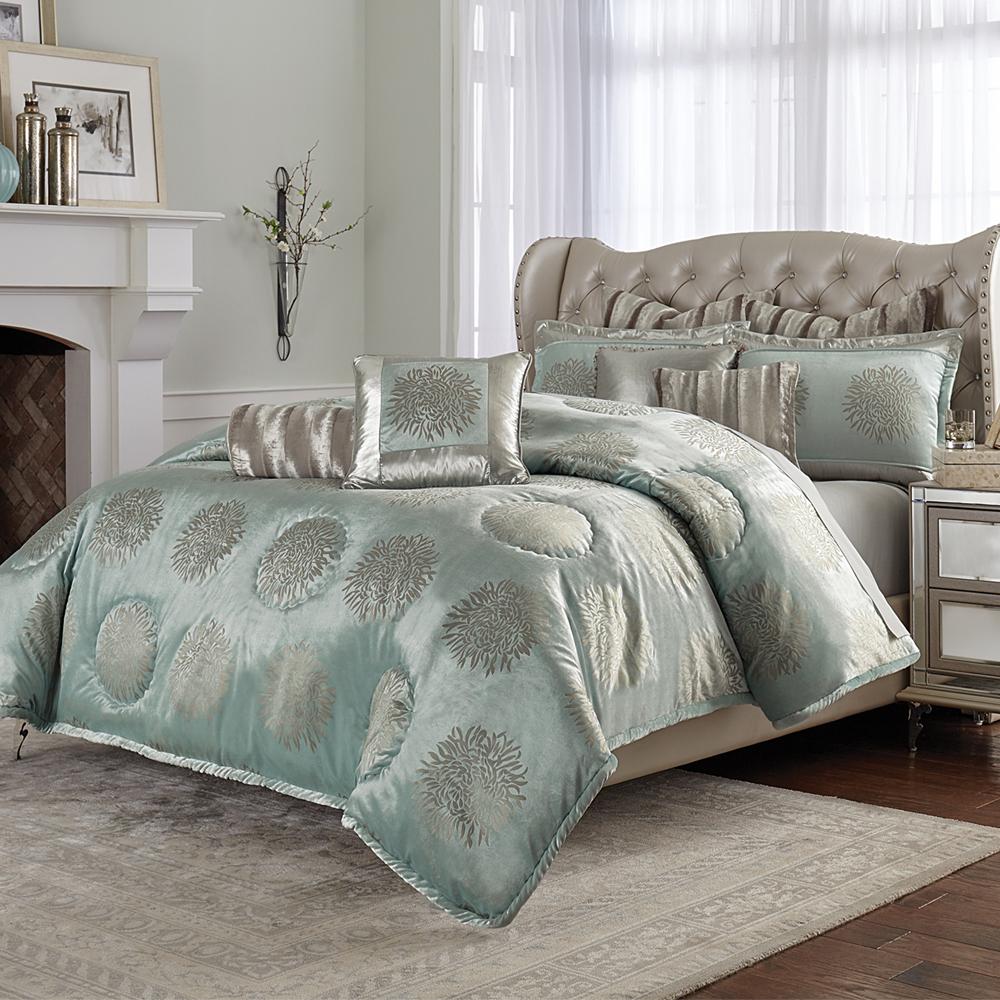 AICO by Michael Amini - Regent 10pc King Comforter Set in Ice Blue - BCS-KS10-RGENT-ICE veiw 1
