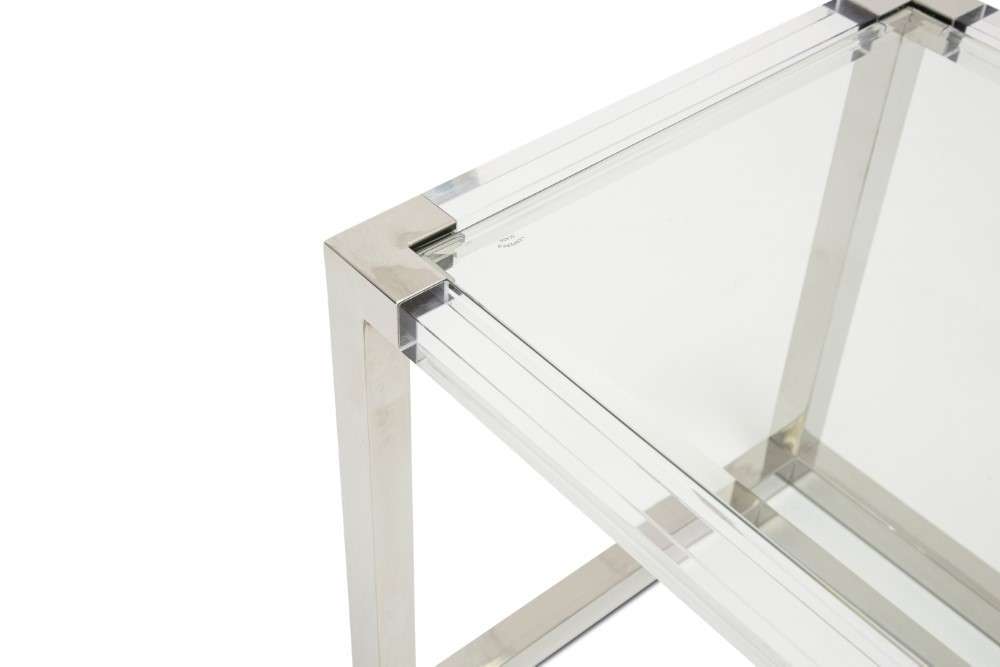 AICO by Michael Amini - State St. - Square End Table with Glass Top, Stainlees Steel Frame & Base - Stainless Steel - N9016302S-13 veiw 3