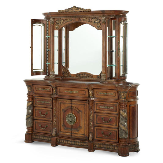 AICO by Michael Amini - Villa Valencia Dresser and Mirror with Light Box in ClassicChestnut - 72050-60LB-55 veiw 2