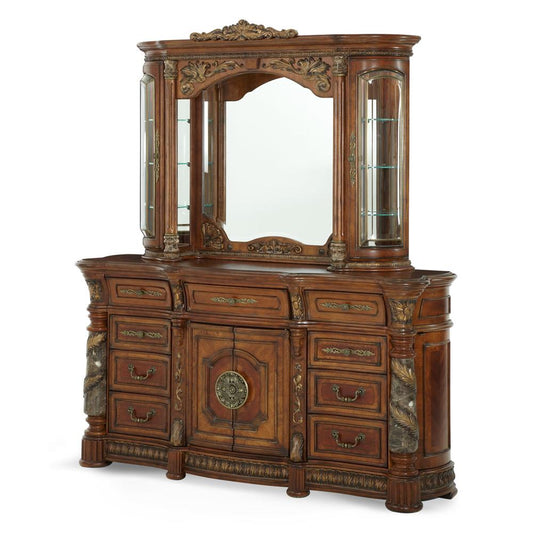 AICO by Michael Amini - Villa Valencia King Low Post Bedroom Set (8 pc) in Classic Chestnut veiw 2