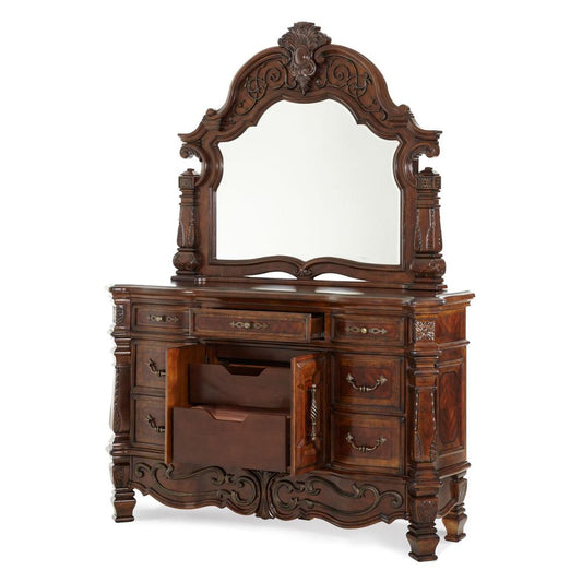 AICO by Michael Amini - Windsor Court Dresser and Mirror in Vintage Fruitwood - 70050SA-60-54 veiw 2