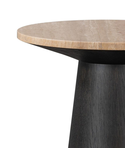 Alder & Tweed - Brynn Solid Wood with Oak Veneer Finish Warm Travertine Marble Top Round 18in Accent Table - AT9266-DKC/WMT veiw 2