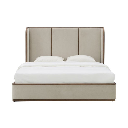 Alder & Tweed - Cameron Upholstered Cashmere Tan Mocha Wood Finish Modern Design Queen Panel Bed - AT40320Q-CRD/MDM veiw 2