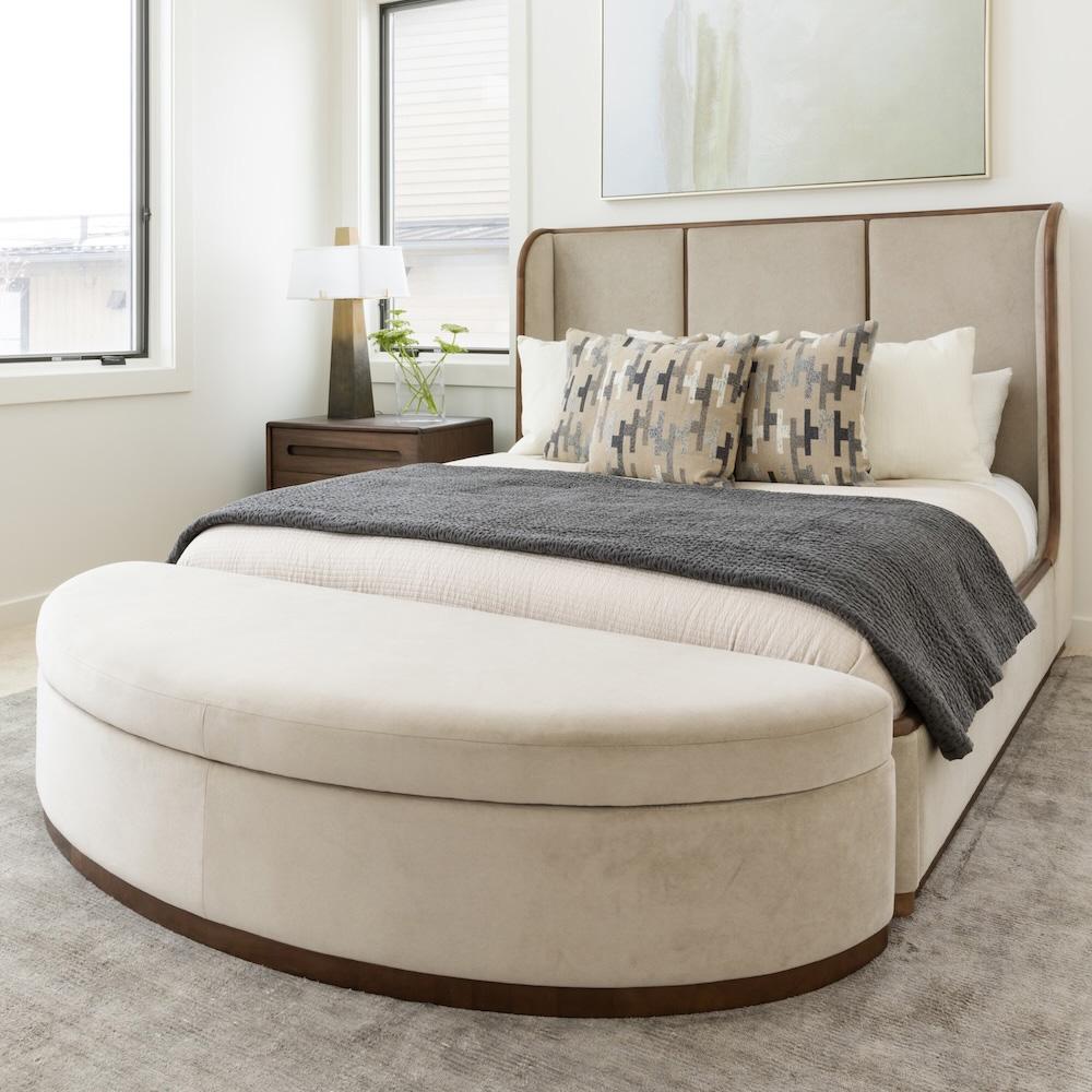 Alder & Tweed - Cameron Upholstered Cashmere Tan Mocha Wood Finish Modern Design Queen Panel Bed - AT40320Q-CRD/MDM veiw 11