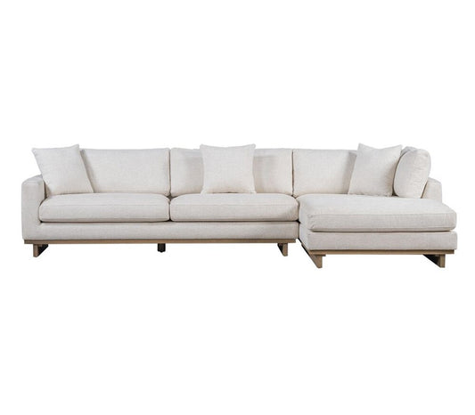 Alder & Tweed - Paxton Polyester Upholstered with Solid Rubberwood Modern Mocha Finish Swiss Cream 131in Sectional Chaise - AT10962-SWC/MMC veiw 2