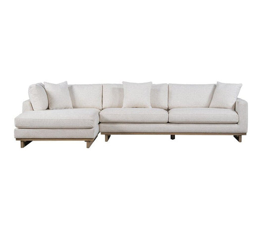 Alder & Tweed - Paxton Upholstered Cream Fabric in Mocha wood Finish Solid Wood frame 131in Sectional with Chaise - AT10961-SWC/MMC veiw 2