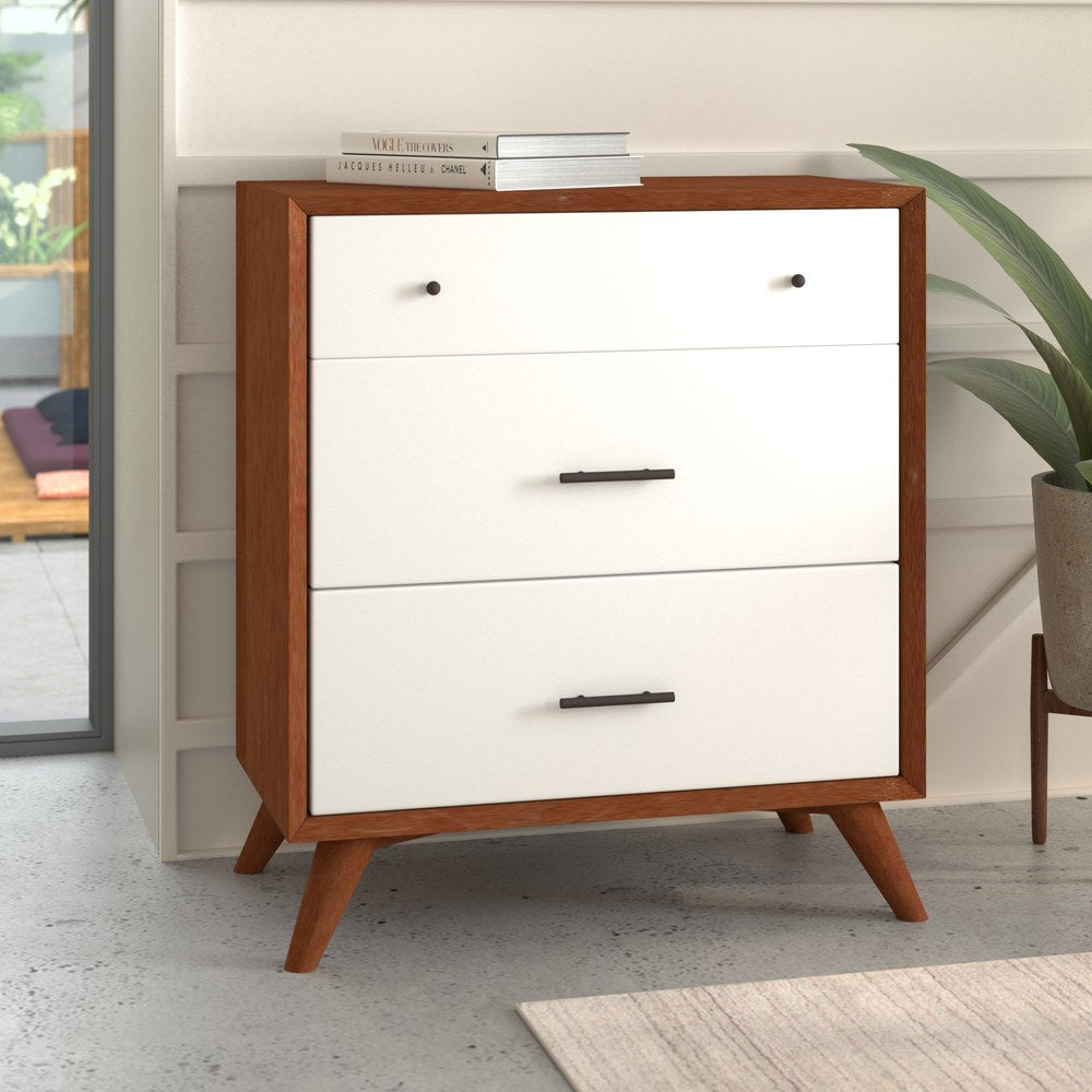 Alpine Furniture - Flynn 3 Drawer Two Tone Small Chest, Acorn/White - 999-04 view 3