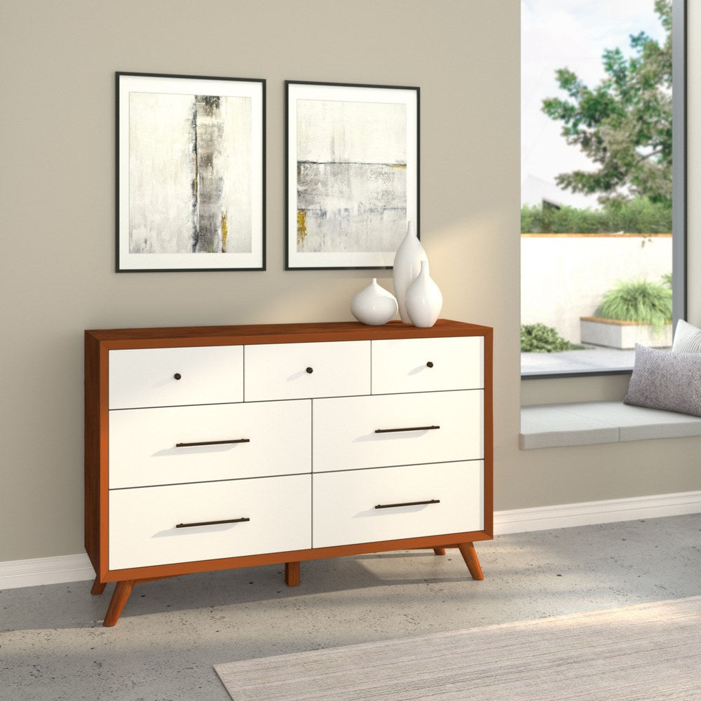 Alpine Furniture - Flynn 7 Drawer Two Tone Dresser, Acorn/White - 999-03 view 4