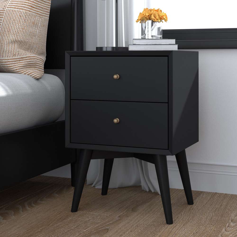 Alpine Furniture - Flynn Mid Century Modern 2 Drawer Nightstand, Black - 966BLK-02 veiw 9
