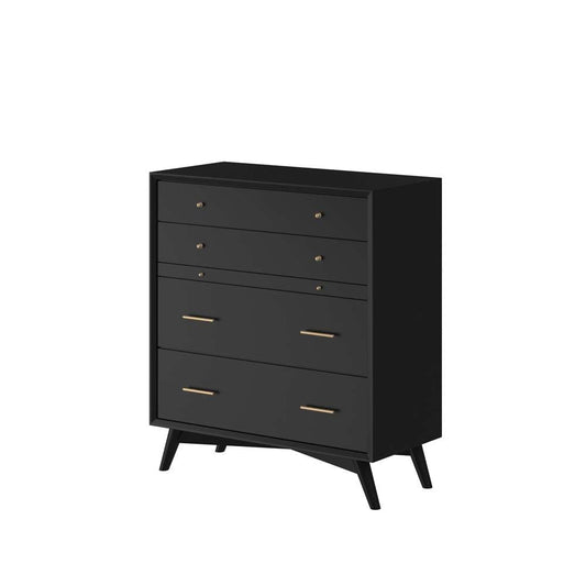 Alpine Furniture - Flynn Mid Century Modern 4 Drawer Multifunction Chest w/Pull Out Tray, Black - 966BLK-05 veiw 2