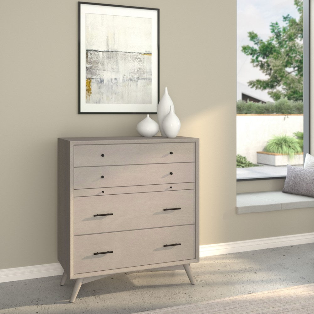 Alpine Furniture - Flynn Mid Century Modern 4 Drawer Multifunction Chest w/Pull Out Tray, Gray - 966G-05 view 4