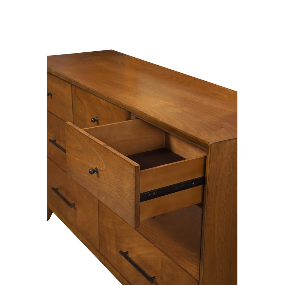 Alpine Furniture - Flynn Mid Century Modern 7 Drawer Dresser, Acorn - 966-03 view 3
