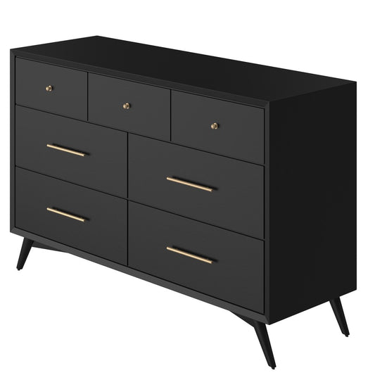 Alpine Furniture - Flynn Mid Century Modern 7 Drawer Dresser, Black - 966BLK-03 view 2