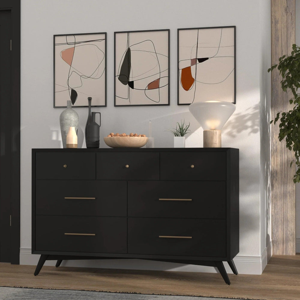 Alpine Furniture - Flynn Mid Century Modern 7 Drawer Dresser, Black - 966BLK-03 view 10