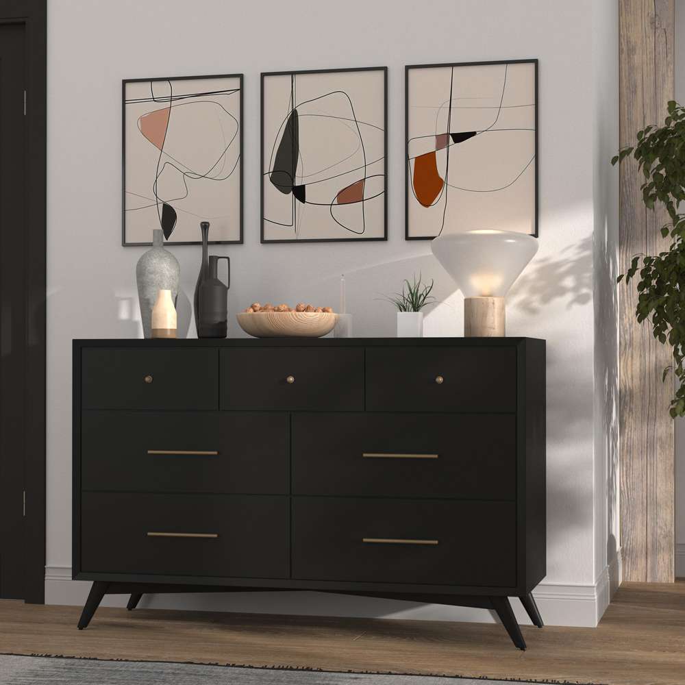 Alpine Furniture - Flynn Mid Century Modern 7 Drawer Dresser, Black - 966BLK-03 veiw 9