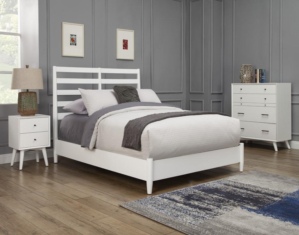Alpine Furniture - Flynn Retro Queen Bed, w/ Slat Back Headboard, White - 1066-W-21Q veiw 2