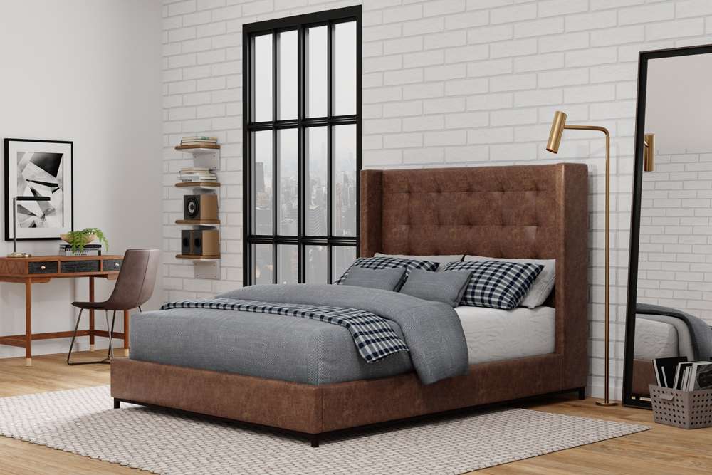 Alpine Furniture - Mundo Upholstered Queen Platform Bed, Brown - 1196Q veiw 1