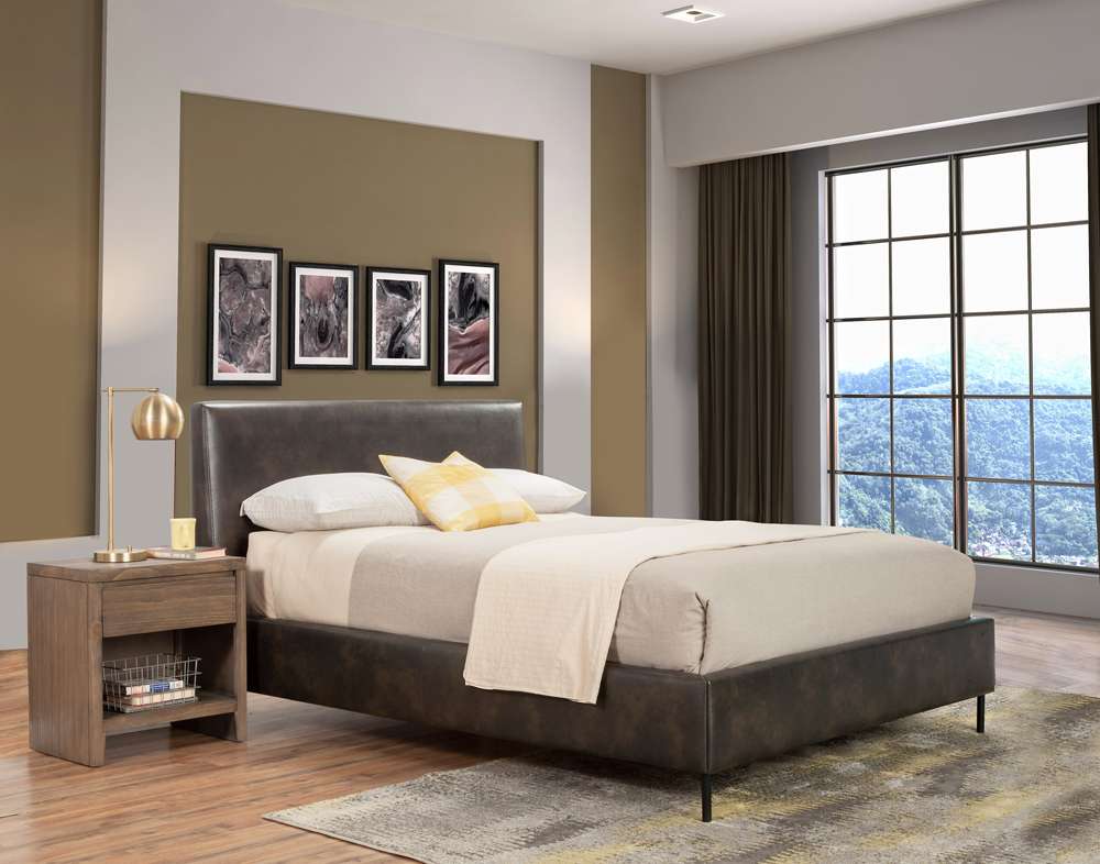Alpine Furniture - Sophia Standard King Faux Leather Platform Bed, Gray - 6902EK-GRY veiw 2