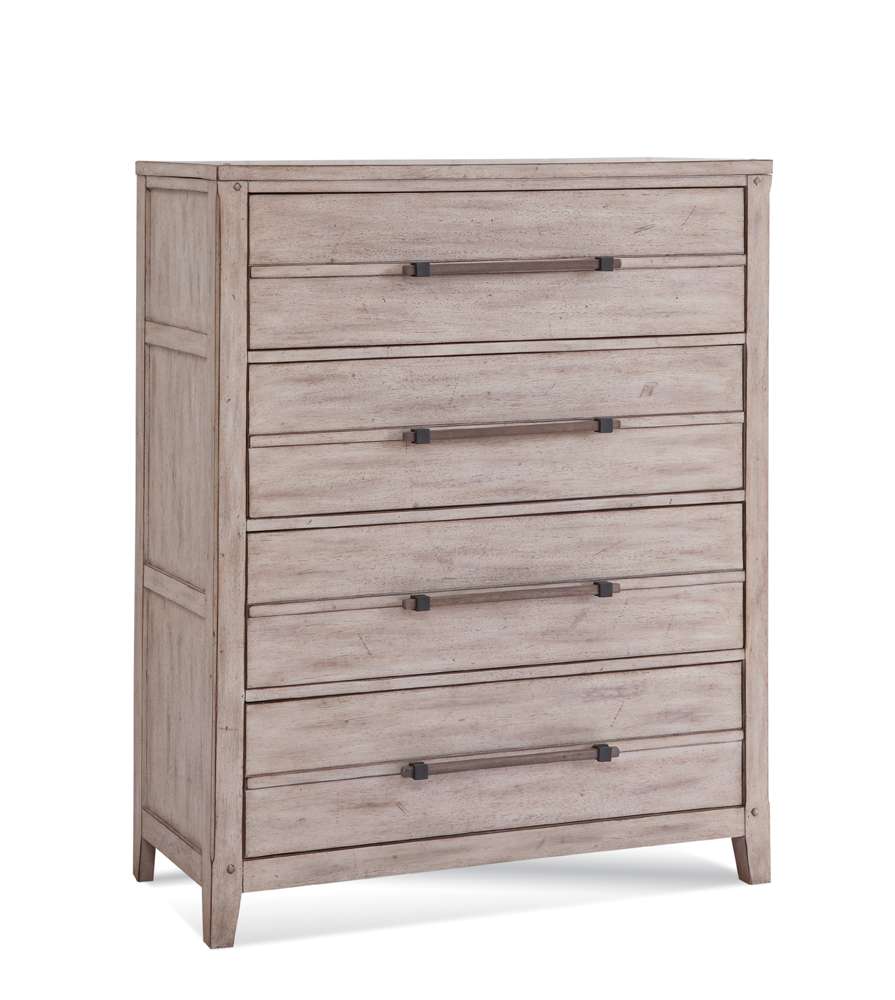 American Woodcrafters - Aurora 5 Pc Bedroom Set - Queen Sleigh Bed, Dresser, Mirror, Chest, 1 Drawer Nightstand - Whitewash - 2810-QSLPN-5PC veiw 5