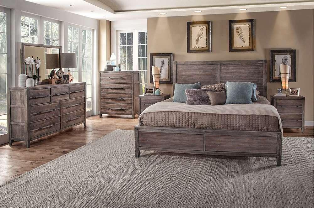American Woodcrafters - Aurora King Panel Bed - With Panel Footboard - Weathered Grey - 2800-66PAN veiw 2