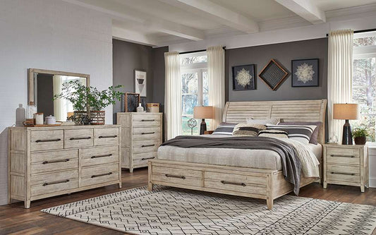 American Woodcrafters - Aurora Queen Sleigh Bed - With Storage Footboard - Whitewash - 2810-50SLES veiw 2