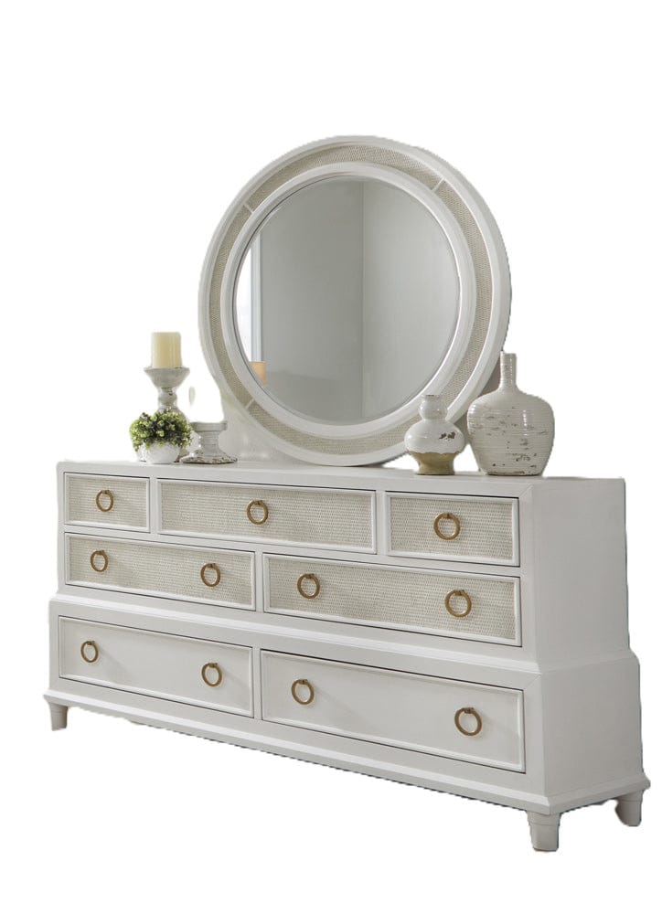 American Woodcrafters - Switchgrass Dresser with Round Mirror - White - 3410-DRM view 1